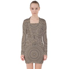 Background Mandala V-neck Bodycon Long Sleeve Dress