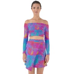 Abstract Fantastic Fractal Gradient Off Shoulder Top With Skirt Set