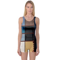 Glass Facade Colorful Architecture One Piece Boyleg Swimsuit by BangZart