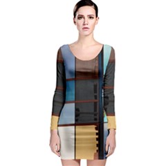 Glass Facade Colorful Architecture Long Sleeve Bodycon Dress by BangZart