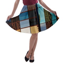 Glass Facade Colorful Architecture A-line Skater Skirt by BangZart