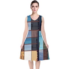 Glass Facade Colorful Architecture V-neck Midi Sleeveless Dress  by BangZart