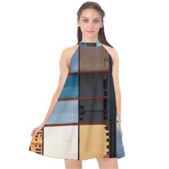 Glass Facade Colorful Architecture Halter Neckline Chiffon Dress  by BangZart