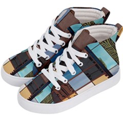 Glass Facade Colorful Architecture Kid s Hi-top Skate Sneakers by BangZart