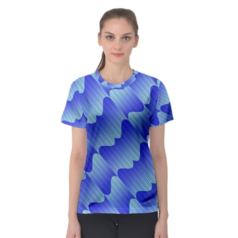 Gradient Blue Pinstripes Lines Women s Sport Mesh Tee by BangZart