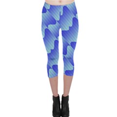 Gradient Blue Pinstripes Lines Capri Leggings  by BangZart