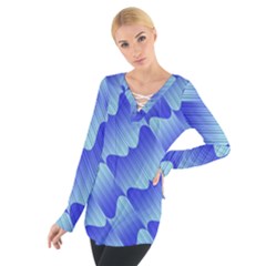 Gradient Blue Pinstripes Lines Tie Up Tee by BangZart