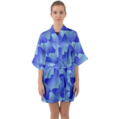 Gradient Blue Pinstripes Lines Quarter Sleeve Kimono Robe