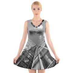 Architecture Skyscraper V-neck Sleeveless Skater Dress by BangZart