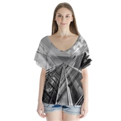 Architecture Skyscraper V-neck Flutter Sleeve Top by BangZart