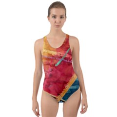 Painting Watercolor Wax Stains Red Cut-out Back One Piece Swimsuit