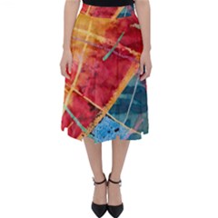 Painting Watercolor Wax Stains Red Folding Skater Skirt