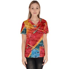 Painting Watercolor Wax Stains Red Scrub Top by BangZart