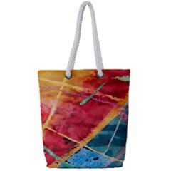 Painting Watercolor Wax Stains Red Full Print Rope Handle Tote (small)