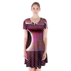 Grid Bent Vibration Ease Bend Short Sleeve V-neck Flare Dress by BangZart