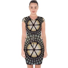 Stained Glass Colorful Glass Capsleeve Drawstring Dress 