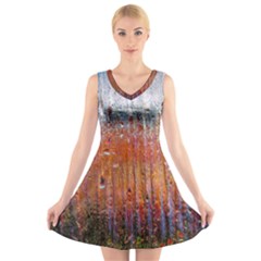 Glass Colorful Abstract Background V-neck Sleeveless Skater Dress by BangZart