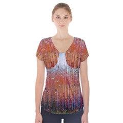 Glass Colorful Abstract Background Short Sleeve Front Detail Top by BangZart