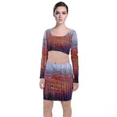 Glass Colorful Abstract Background Long Sleeve Crop Top & Bodycon Skirt Set