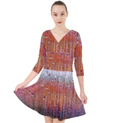 Glass Colorful Abstract Background Quarter Sleeve Front Wrap Dress	