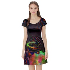 The Fourth Dimension Fractal Short Sleeve Skater Dress by BangZart