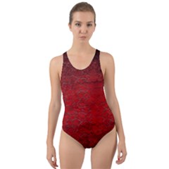 Red Grunge Texture Black Gradient Cut-out Back One Piece Swimsuit