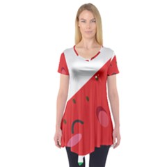 Watermelon Red Network Fruit Juicy Short Sleeve Tunic  by BangZart