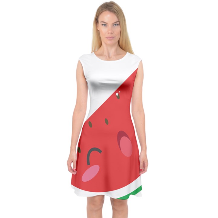 Watermelon Red Network Fruit Juicy Capsleeve Midi Dress