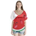 Watermelon Red Network Fruit Juicy V-Neck Flutter Sleeve Top View1