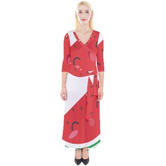 Watermelon Red Network Fruit Juicy Quarter Sleeve Wrap Maxi Dress