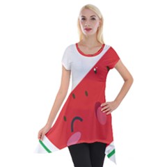 Watermelon Red Network Fruit Juicy Short Sleeve Side Drop Tunic by BangZart