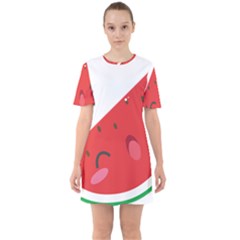 Watermelon Red Network Fruit Juicy Sixties Short Sleeve Mini Dress