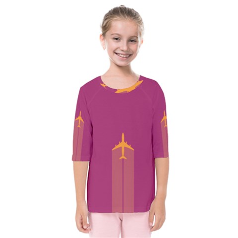 Airplane Jet Yellow Flying Wings Kids  Quarter Sleeve Raglan Tee by BangZart