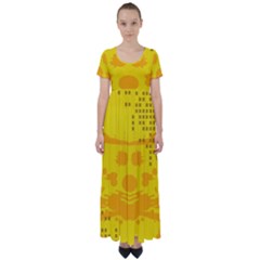 Texture Yellow Abstract Background High Waist Short Sleeve Maxi Dress