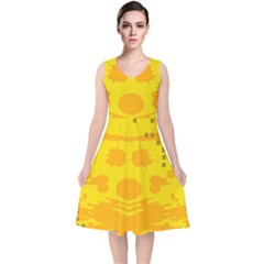 Texture Yellow Abstract Background V-neck Midi Sleeveless Dress 