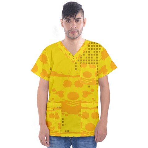 Texture Yellow Abstract Background Men s V-neck Scrub Top by BangZart