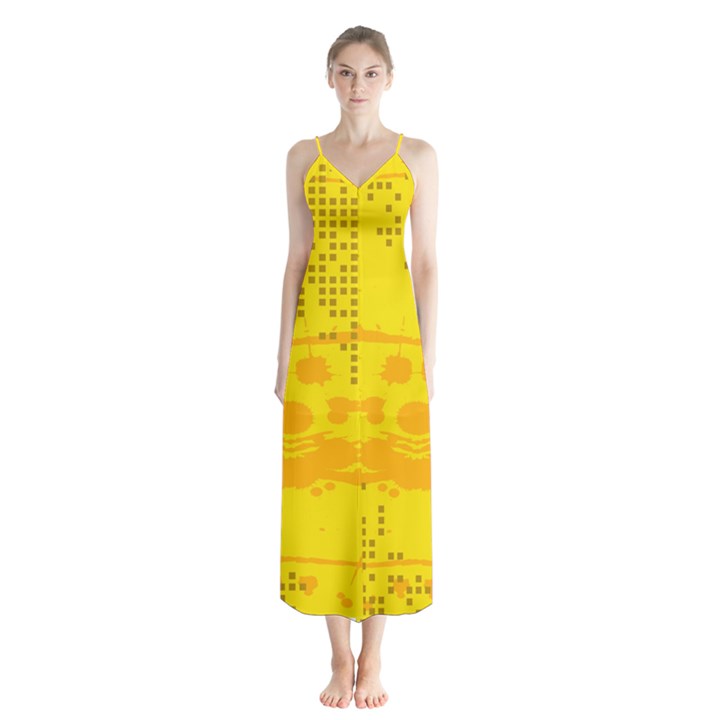 Texture Yellow Abstract Background Button Up Chiffon Maxi Dress