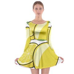 Lemon Fruit Green Yellow Citrus Long Sleeve Skater Dress by BangZart