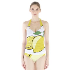 Lemon Fruit Green Yellow Citrus Halter Swimsuit by BangZart