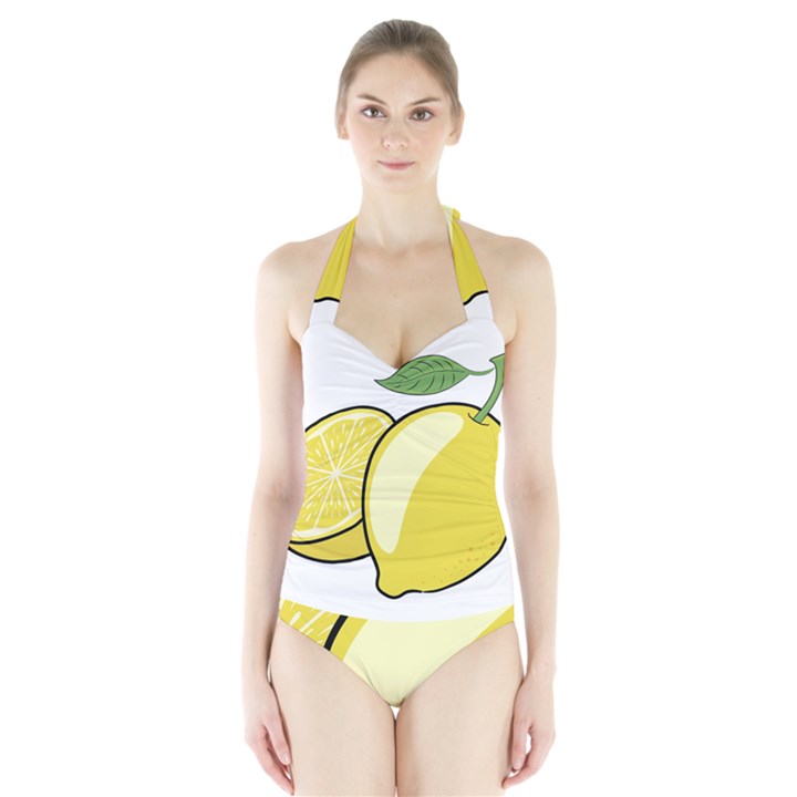 Lemon Fruit Green Yellow Citrus Halter Swimsuit