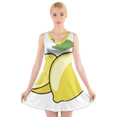 Lemon Fruit Green Yellow Citrus V-neck Sleeveless Skater Dress by BangZart