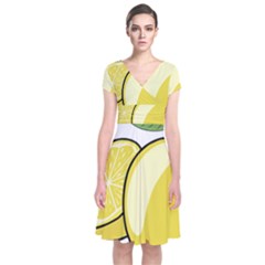 Lemon Fruit Green Yellow Citrus Short Sleeve Front Wrap Dress by BangZart