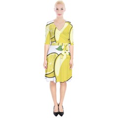 Lemon Fruit Green Yellow Citrus Wrap Up Cocktail Dress