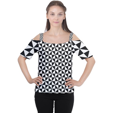 Triangle Pattern Simple Triangular Cutout Shoulder Tee by BangZart