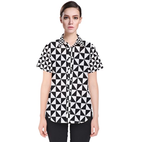 Triangle Pattern Simple Triangular Women s Short Sleeve Shirt by BangZart