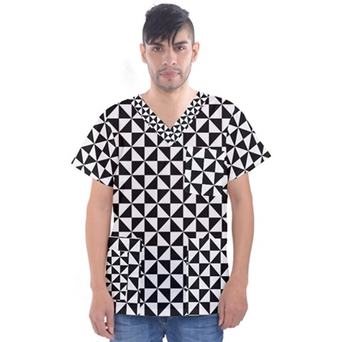 Triangle Pattern Simple Triangular Men s V-neck Scrub Top by BangZart