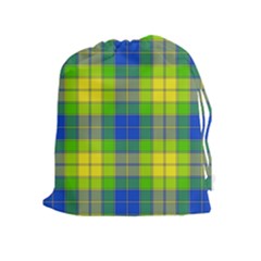 Spring Plaid Yellow Blue And Green Drawstring Pouches (extra Large) by BangZart