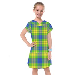 Spring Plaid Yellow Blue And Green Kids  Drop Waist Dress