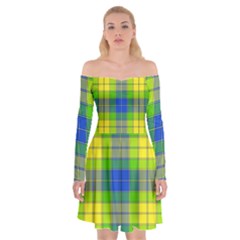 Spring Plaid Yellow Blue And Green Off Shoulder Skater Dress by BangZart