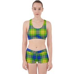 Spring Plaid Yellow Blue And Green Work It Out Sports Bra Set